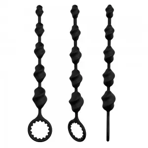 Butt Plug with Silicone Anal Bead with Safe Pull Ring in Black