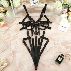 Strap sexy lingerie webbing splicing steel ring backless one-piece suit underwear