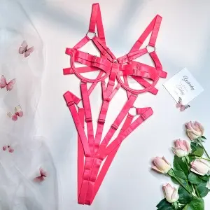 Strap sexy lingerie webbing splicing steel ring backless one-piece suit underwear