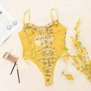 Sheer Snap Crotch Pajamas Lace Teddy One Piece Babydoll Sexy Mini Bodysuit