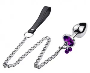 Heart Shaped Butt Plug Metal Jeweled Anal Plug with Bell